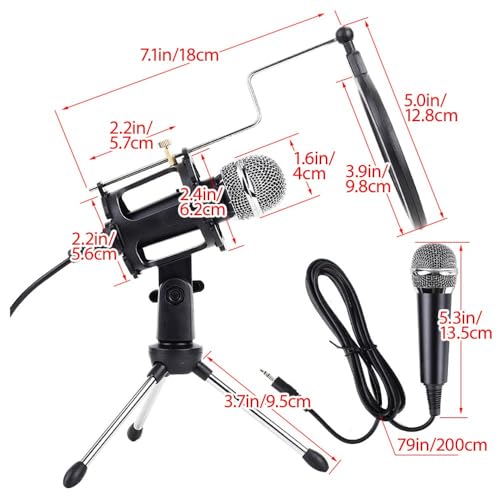 Japard Gaming USB Microphone for PC High Sensitivity, Mini Condenser 3.5 mm Plug for iPhone iPad Android, Broadcast Music Recording Set for Computer Meeting Podcast, Gift for Kids