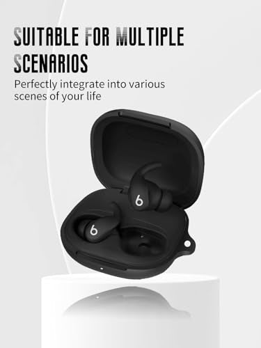 Case for Beats Powerbeats Fit Earbuds 2025 (Black) | Soft Silicone Protective Cover with Carabiner and Lanyard, Shockproof - color: Black