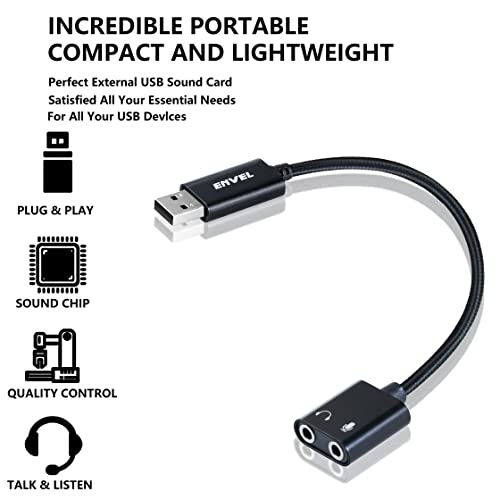 USB to 3.5mm Audio Adapter, External Stereo Sound Card | Dual TRS 3-Pole 3.5mm Headphone and Microphone Jack for PS4/PS5/PC/Laptop, Built-in Chip Mic-Supported Headphone Adapter - color: Black Pro