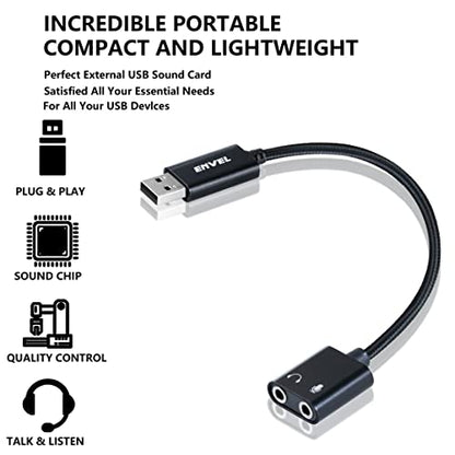 USB to 3.5mm Audio Adapter, External Stereo Sound Card | Dual TRS 3-Pole 3.5mm Headphone and Microphone Jack for PS4/PS5/PC/Laptop, Built-in Chip Mic-Supported Headphone Adapter - color: Black Pro