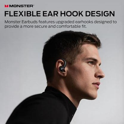 Monster N-Lite 216 Wireless Earbuds, Sports Earbuds with Earhooks, Noise Cancelling Headset, Stereo Deep Bass Over Ear Buds 48H Playtime, IPX6 Waterproof Earphones for Sports/Running/Workout（Black）