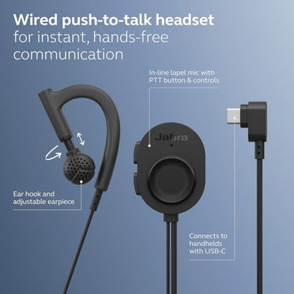 Jabra Perform 10 Wired PTT Earpiece with in-Line Clip-On Noise-Cancelling Microphone, Android Devices Only, Works with Walkie Talkie app in Microsoft Teams, Zello and Zebra, USB-C Connectivity, Black
