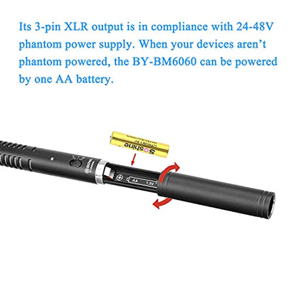 BOYA XLR Microphone, Shotgun Microphone BY-BM6060 with Shockmount Windscreen Mic for Camera DSLR External Condenser Professional Microphones for Video Interview ENG Film