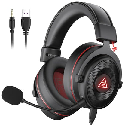 EKSA E900 Pro USB Gaming Headset for PC, 7.1 Surround Sound, 50MM Driver | Computer Headset with Detachable Noise Cancelling Mic, Headphones with Microphone for PS4/PS5, Xbox One, Laptop, Office - color: Wired Black-Red