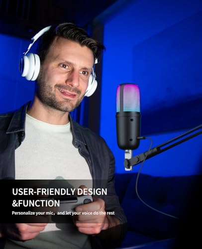 USB Condenser Microphone, Gaming Mic for PC/PS5 Podcast Streaming - color: Black