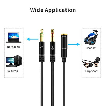 Headphone Splitter for Computer 3.5mm Female to 2 Dual 3.5mm Male Headphone Mic Audio Y Splitter Cable Smartphone Headset to PC Adapter(100CM, Black) - color: Black, size: 100CM