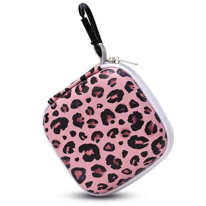 Unique Patterned Portable EVA Earbud Case with Carabiner | Printed Earbud Holder With Sturdy Carabiner, Multi-Use Storage For Earphones, Headphones, SD Cards & Small Electronic Chips - color: leopard print