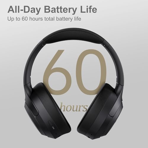 LORELEI QC60 Hybrid Active Noise Cancenlling Headphones,Wireless Over Ear Bluetooth Headsets with Microphone, 60H Playtime Foldable Lightweight, Deep Bass, Memory Earmuffs, for Travel Home Office - color: Space Black