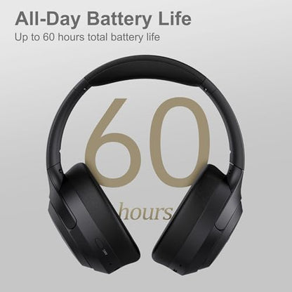 LORELEI QC60 Hybrid Active Noise Cancenlling Headphones,Wireless Over Ear Bluetooth Headsets with Microphone, 60H Playtime Foldable Lightweight, Deep Bass, Memory Earmuffs, for Travel Home Office - color: Space Black