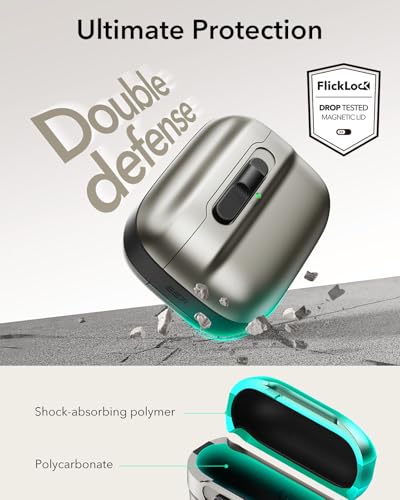 ESR for AirPods Pro 2 Case, Compatible with MagSafe, Titanium | (2023/2022/2019),Compatible with Airpods Pro (USB-C/Lightning Cable), Magnetic Lid, Full Drop Protection Cover with Lanyard - color: Titanium, size: Airpods Pro 2&1 Case