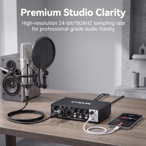 2x2 USB-C Audio Interface for PC/Mac Recording, 24-bit/192kHz, Dual TS/XLR Inputs, +48V Phantom Power, Studio/Podcast/Streaming (Matte Black)