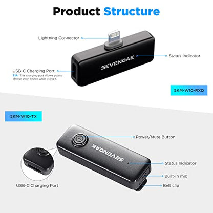 2.4GHz Wireless Lavalier Lpael Microphone for iPhone iPad Compact Tiny Clip On Mic for Vlog Live Streaming Video Recording Interview YouTube with Lightning Sevenoak SK-W10-D1 1 Transmitter 1 Receiver - size: SK-W10-D1