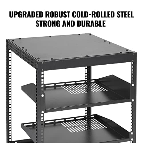 VEVOR 12U Open Frame Server Rack, 23-40 in Adjustable Depth, Free Standing or Wall Mount Network Server Rack, 4 Post AV Rack with Casters, Holds All Your Networking IT Equipment AV Gear Router Modem | Free Standing or Wall Mount, Heavy Duty 4 Post, with 4