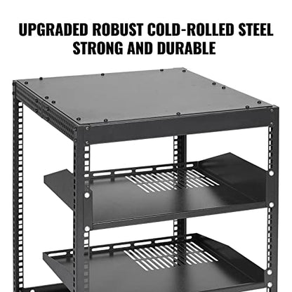 VEVOR 12U Open Frame Server Rack, 23-40 in Adjustable Depth, Free Standing or Wall Mount Network Server Rack, 4 Post AV Rack with Casters, Holds All Your Networking IT Equipment AV Gear Router Modem | Free Standing or Wall Mount, Heavy Duty 4 Post, with 4