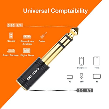ANDTOBO 1/4''(6.35mm) Male to 1/8'' (3.5mm) Female Stereo Audio Jack Pure Copper Adapter for Headphone, Amp, 3 Pack-Black - color: 1/4 Male to 3.5mm Female -3PACK