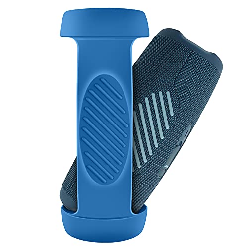 Silicone Case Cover for JBL Charge 5 Waterproof Portable Bluetooth Speaker, Travel Carrying Protective Gel Soft Skin, Waterproof Rubber Pouch with Shoulder Strap and Carabiner - Blue - color: Blue