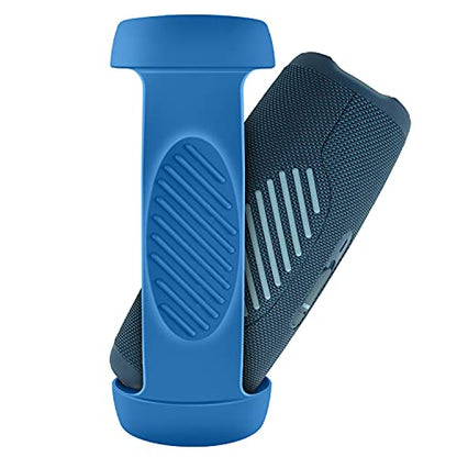 Silicone Case Cover for JBL Charge 5 Waterproof Portable Bluetooth Speaker, Travel Carrying Protective Gel Soft Skin, Waterproof Rubber Pouch with Shoulder Strap and Carabiner - Blue - color: Blue