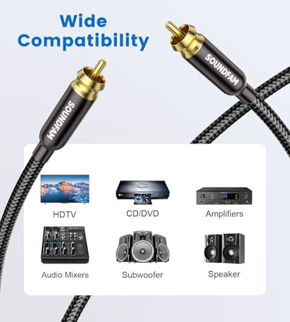 Subwoofer Cable 15ft/5M RCA to RCA Audio Cable 24K Gold-Plated Cotton Braided Double Shielded Digital Analogue Supports Amplifiers,Home Theater,Hi-Fi Systems,Subwoofer - size: 15ft/5M, style: Subwoofer Cable M/M