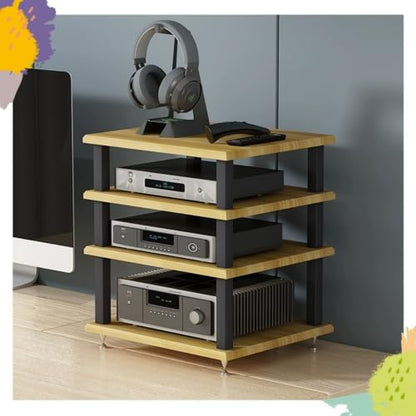 Desktop Audio Rack Stereo Cabinet 2 3 4 Tier AV Media Stand Desktop Amplifier Audio Rack for Home Theater，Office，Gaming Room(Light Walnut,4-Tier) - color: Light Walnut, size: 4-Tier