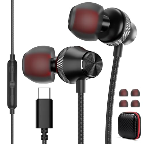 USB C Headphone Wired Earbuds for Samsung S26 S25 Ultra S24 A16 A17 | in-Ear Earbuds Wired Noise Isolating With Microphone for iPhone 17 16 Pro Max/iPad 11 A16/Pixel/Android Small Ear Kids - color: Black