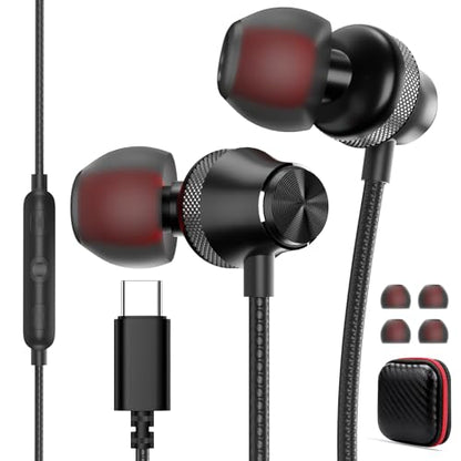 USB C Headphone Wired Earbuds for Samsung S26 S25 Ultra S24 A16 A17 | in-Ear Earbuds Wired Noise Isolating With Microphone for iPhone 17 16 Pro Max/iPad 11 A16/Pixel/Android Small Ear Kids - color: Black