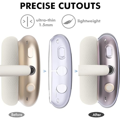 Cute Lavender Flowers Clear Case for Airpods Max Headphones Purple Floral Soft TPU Ear Cups Cover Anti-Scratch Silicone Ear Pad Protective Case 53 Headband Cover for Apple Airpods Max - color: Purple lavender 09