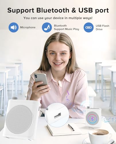 Voice Amplifier for Teachers, Dual Magnetic Lavalier Mic(White) | Bluetooth Portable Rechargeable Speaker for Classroom, Meetings, Tour Guide Speeches, Public Speaking, Coaches, PA System - color: White