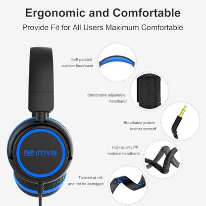 IMYB V1 Kids Headphones, Wired Stereo Foldable Tangle-Free 3.5mm Adjustable On-Ear Headphones for Kids for School/Toddlers/Childrens/Teens/Boys/Girls/Ipad/Tablet/Kindle/Phones/Travel/Plane (Black) - color: Black