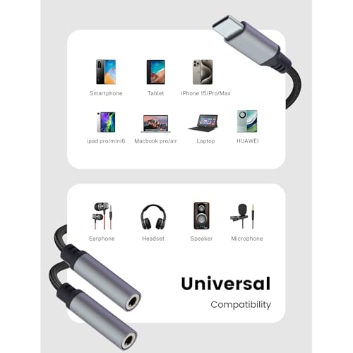 USB C to Dual 3.5mm Female Headphone Splitter,USBC to 3.5mm splitter | Share Audio with 2 Headphones,Compatible with iPhone 17 16 15 Galaxy S25 S24 S23 S22 Plus Pro Max Ultra Pixel iPad