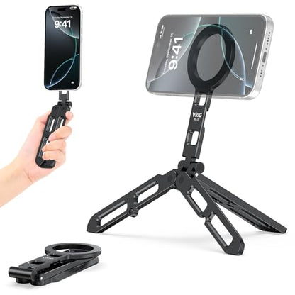 VRIG MG-21 Magnetic Phone Tripod Stand for iPhone, Aluminum Alloy Mini Foldable Tripod for Desk/Handheld, Cold Shoe Expansion Mount, Compatible with 1/4 Screw & Arca-Swiss Plates - size: MG-21 Tripod