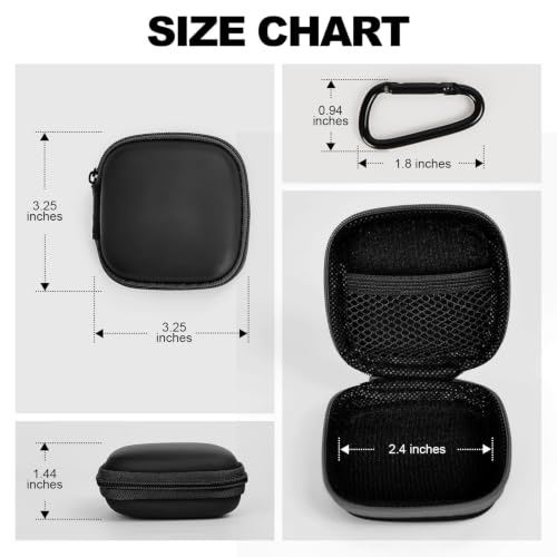 Earbud Case Portable EVA Storage Bag with Carabiner, Black | Cell Phone Accessories Organizer, Wired/Wireless Earphone Holder, SD Memory Card Storage, Camera Chip Case, Tech Pouch