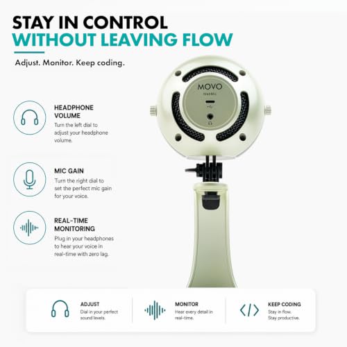 Movo WebMic USB Dictation Microphone in Silver – Cardioid for Vibe Coding - color: Palladian Silver