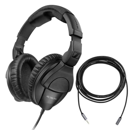 Sennheiser HD 280 Pro Circumaural Closed-Back Monitor Headphones with H&A Stereo Mini Male to Auxilary Cable (Gold Series) 10'