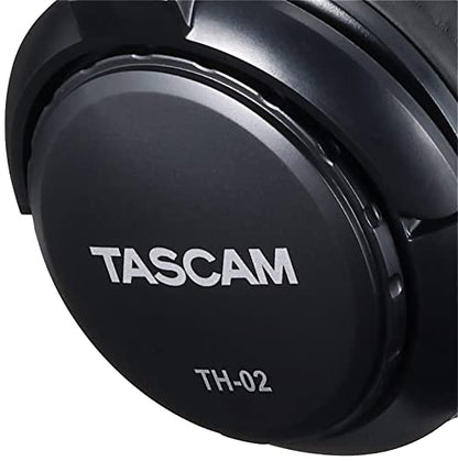 TASCAM TH-02 Professional Studio Monitor Headphones, Wired, Over Ear — for Recording, Podcast, DJ, Music and Guitar, with 1/4 Inch Jack Adapter