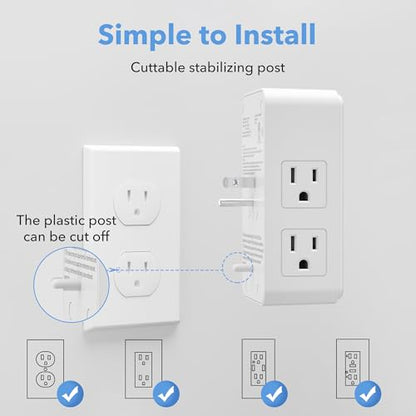 BN-LINK Multi Plug Outlet 2 Pack, 6 Wall Outlet Extender with 3 USB Charging Ports (1 USB C) Total 3.4A, 3-Sided Outlets Splitter Multiple Outlet Wall Plug for Home Office Dorm Room - size: 2pack - 6 Outlets (3 Side) (USB)