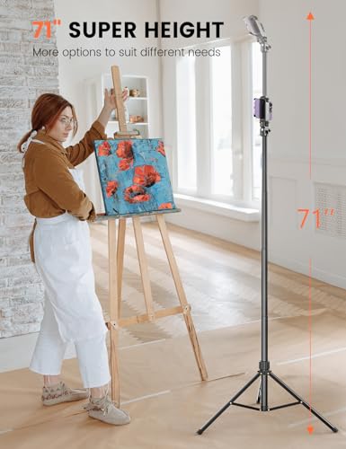 71'' Phone Tripod Stand, Extendable Reinforced Aluminum Phone Stand with Wireless Remote, Stable Cellphone Tripod Compatible with iPhone 15/14/13 Galaxy S23/S22 Huawei. - style: Black