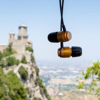 LUDOS Clamor Wired Earbuds in-Ear Headphones, 5 Years Warranty, Earphones with Microphone, Noise Isolating Ear Buds, Memory Foam for iPhone, Samsung, School Students, Kids, Women, Small Ears - Gold - color: Gold, style: 3.5 mm