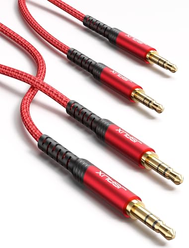 JSAUX 2 Pack AUX Cable, [4ft/1.2m- Copper Shell, Hi-Fi Sound] 3.5mm TRS Auxiliary Audio Cable Nylon Braided Aux Cord Compatible with Car/Home Stereos,Speaker,Headphones,Sony,Echo Dot,Beats - Red - size: 4ft