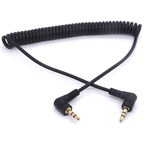 Coiled 3.5mm Audio Cable (1meter) | 90 Degree 3.5 TRS Headphone Adaptor Aux Stereo Extension Cord