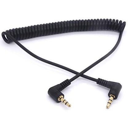 Coiled 3.5mm Audio Cable (1meter) | 90 Degree 3.5 TRS Headphone Adaptor Aux Stereo Extension Cord