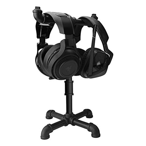 Geekria Metal Tube DIY Assemble Dual Headphone Stand, Gaming Headset Holder, Desk Display Hanger, Compatible with Bose, Sony, AKG, ATH, B&O, JBL, Sennheiser (Black)