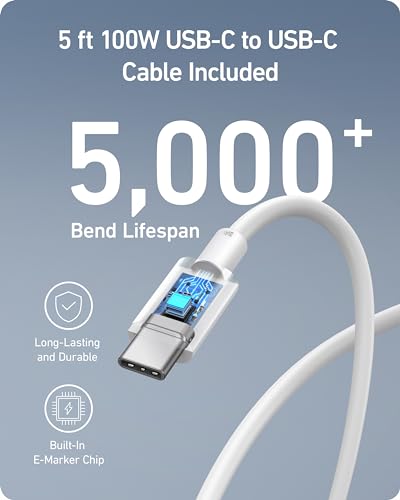 Anker Nano 100W MacBook Charger, 3-Port Fast Compact GaN USB Charger Block | With 1 Pack & 1 Cable for MacBook Pro/Air, Pixelbook, ThinkPad, Dell XPS, iPad Pro, iPhone 17 Series, Galaxy S23, and More - color: white