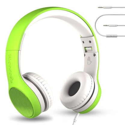 LilGadgets Connect+ Style On-Ear Kids Headphones with Microphone - SharePort Technology, SoftTouch Padding, Detachable Cable, Volume Limiting, Durable & Adjustable - Green - color: Green