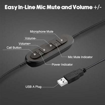 USB Headset with Noise Cancellation Microphone, Over-Ear Stereo USB Computer Headphones with Mic for Office Call Center Work Teams Zoom Webex Google Meet Conference Dictation Telework - color: G-806DUC01