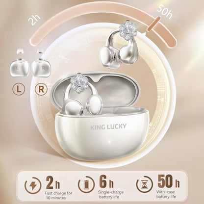 King Lucky i121 Open Ear Clip On Earbuds Wireless Bluetooth Ear Clip Headphones with Mic,Noise Cancelling, Waterproof IPX4,for Small Ears,Perfect for Running,Sports,Glasses Wearers (02-White) - color: 02-White