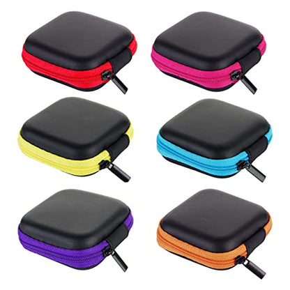 6Pcs Earphone Case,PU Small Square Pocket Earbud Carrying Case Bag with Zipper,Portable Earbud Organizer,Earbud Storage Bag,for Storing Earpieces,USB Cable,SD Cards,Memory Card