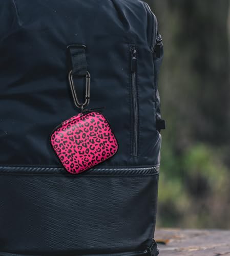 WIRESTER Portable Wireless Headphone Case, Earphone Storage Bag Carrying Case, Earbud Holder with Carabiner Compatible with Raycon Fitness Bluetooth True Wireless Earbuds - Black Hot Pink Leopard - color: Black Hot Pink Leopard
