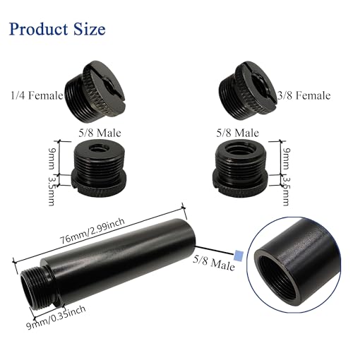 Mic Stand Adapter Kit with Extension Tube,3/8" to 5/8",1/4" to 5/8" Threaded Screw for Camera Tripod Mic Arm 13 Pack