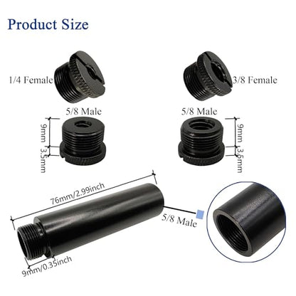 Mic Stand Adapter Kit with Extension Tube,3/8" to 5/8",1/4" to 5/8" Threaded Screw for Camera Tripod Mic Arm 13 Pack