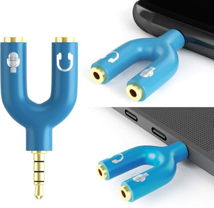 3.5mm Headphone Splitter Adapter, 2 Pack TRRS Male to Dual Female Y Splitter for Audio & Microphone – Headset to PC Mic Adapter – Compatible with Laptops, Tablets, Phones, PS4/PS5 Controllers, Blue - color: Blue